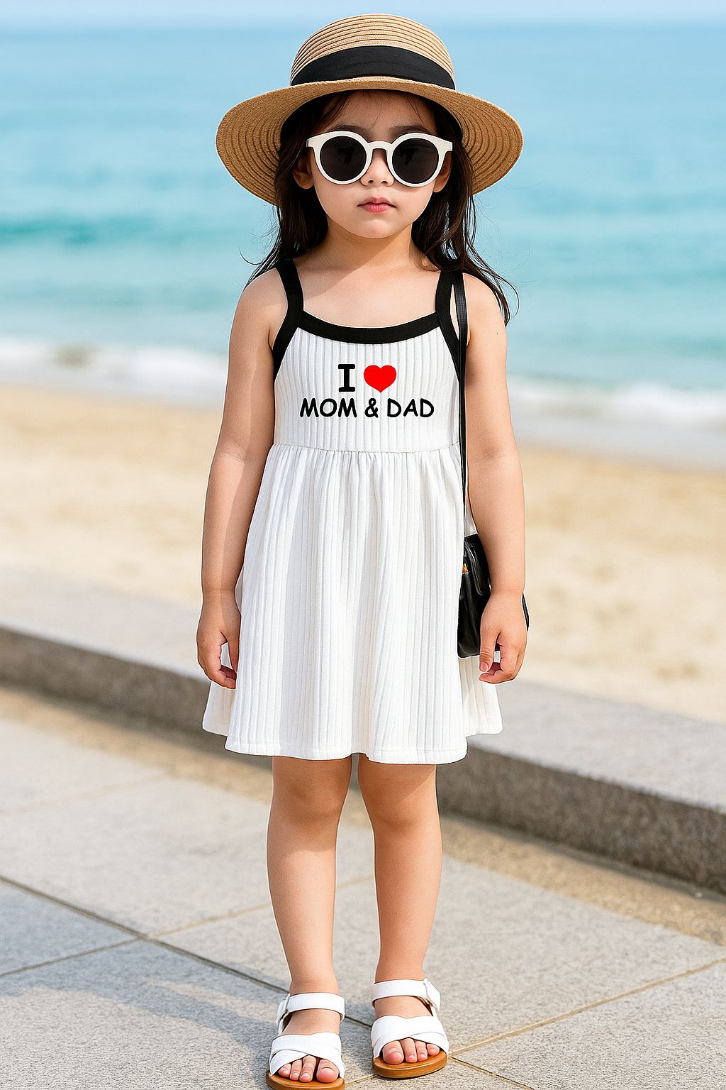 I love MOM DAD White frock