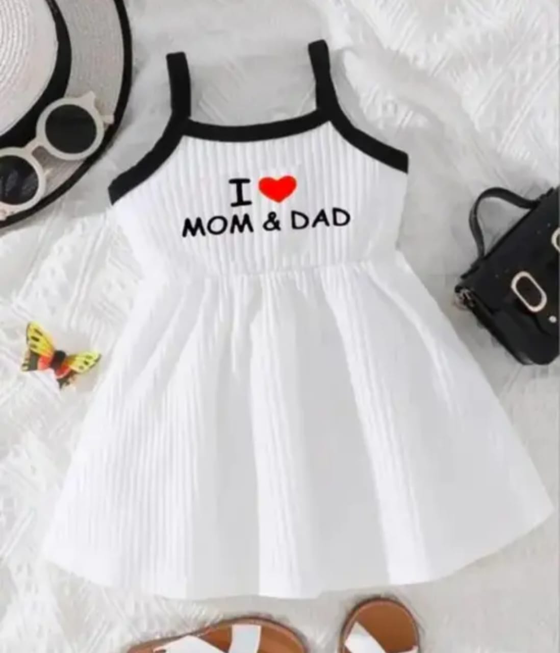 I love MOM DAD White frock